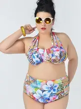 2016 Bikinis Women Swimsuit Push Up Bikini Set Bathing Suit Halter Floral Print Buiqini Summer Beach Wear Plus Size Swimwear