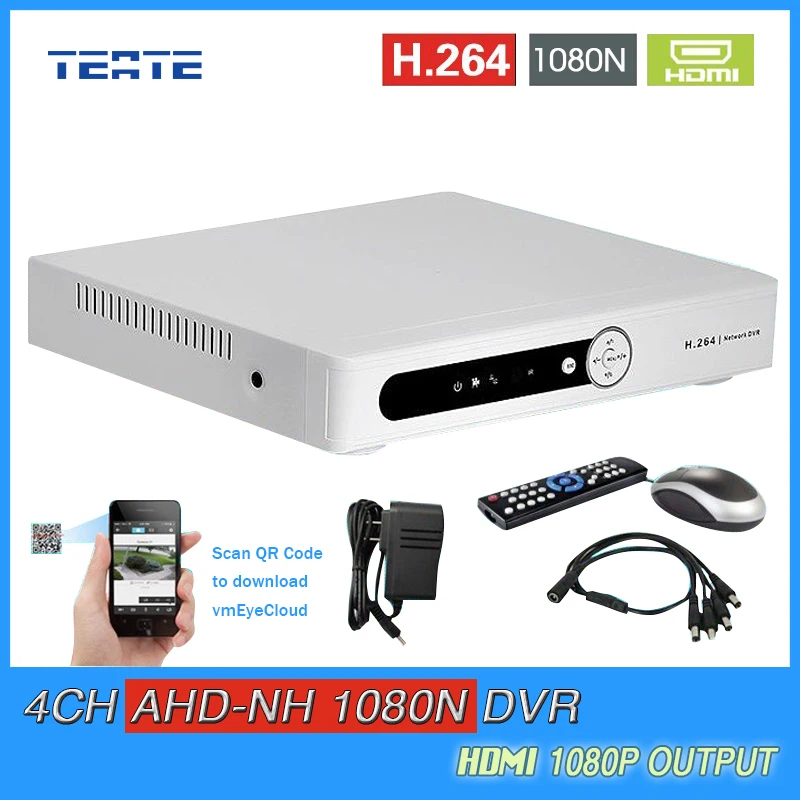 TEATE 4CH полный AHD 1080N 720 P 960 H D1 В реальном времени запись видеонаблюдения NVR onvif