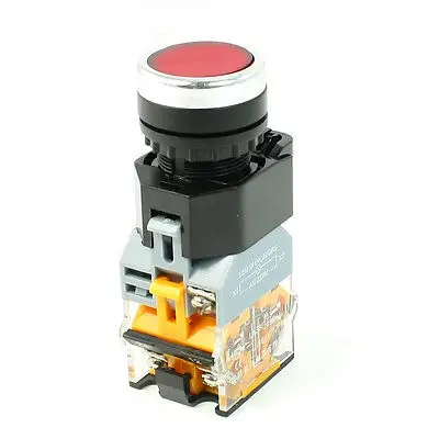 

NO NC AC 220V Red LED Light Self Locking Push Button Switch 22mm 380V 10A