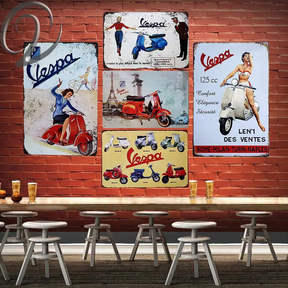 

Vespa, Scooter,Route 66 Motorcycle Garage Wall Decor Man Cave Wall Crafts Art Metal Tin Sign Bar Pub Metal Craft