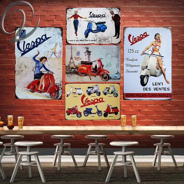 Vespa Scooter Route 66 Motorcycle Garage Wall Decor Man Cave Vespa Scooter Route 66 Motorcycle Garage Wall Decor Man Cave Crafts Art Metal
