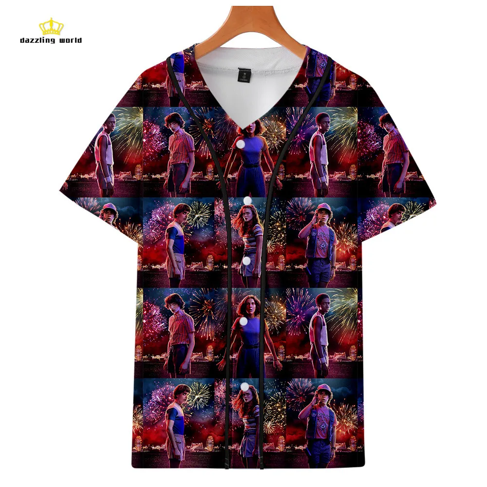 

2019 Stranger Things 3D Print Baseball Shirt Summer Streetwear Baseball Jersey Men Hip Hop Stylish Tee Shirt