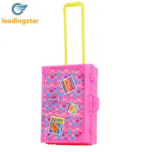 LeadingStar Play House Pink Plastic 3D Travel Train Suitcase Luggage For Barbie Doll Toy For Children