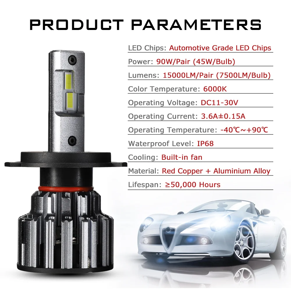 NOVSIGHT светодиодный H4 H7 H11 9006 9005 яркие автомобильные лампы, лампы 90 Вт 15000LM декодер светодиодная фара головного света автомобиля передние фары 6000K 12V 24V