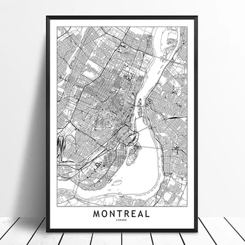 

Montreal Black White Custom World City Map Posters Prints Nordic Style Wall Art Pictures Home Decor Canvas Painting