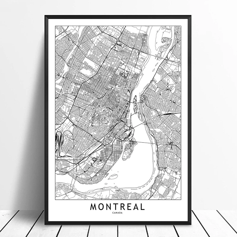 Günstige Montreal Schwarz Weiß Custom World Stadt Karte Poster Drucke Nordic Stil Wand Kunst Bilder Wohnkultur Leinwand Malerei