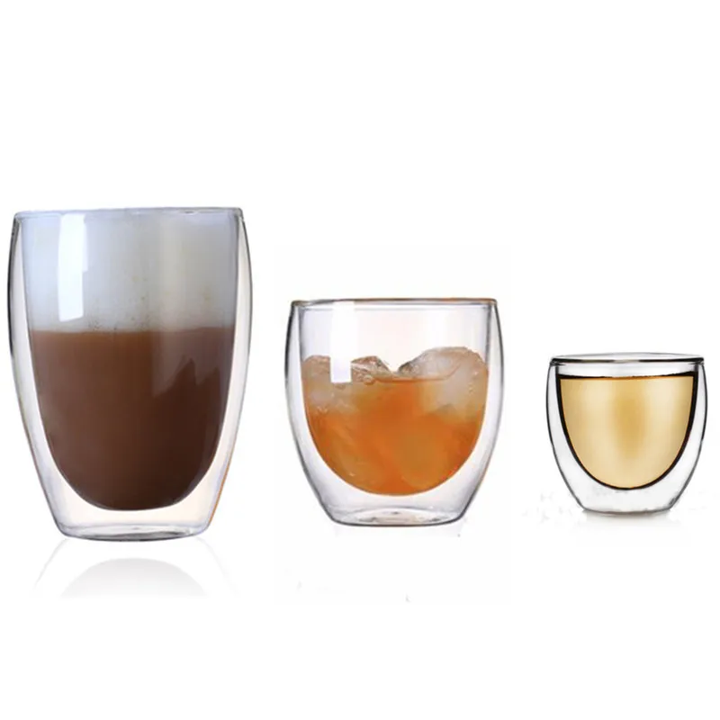 Heat Resistant Double Wall Tea Glass Cup Beer Coffee Cup Set Handmade Creative Healthy Beverage Glasses Transparent Drink