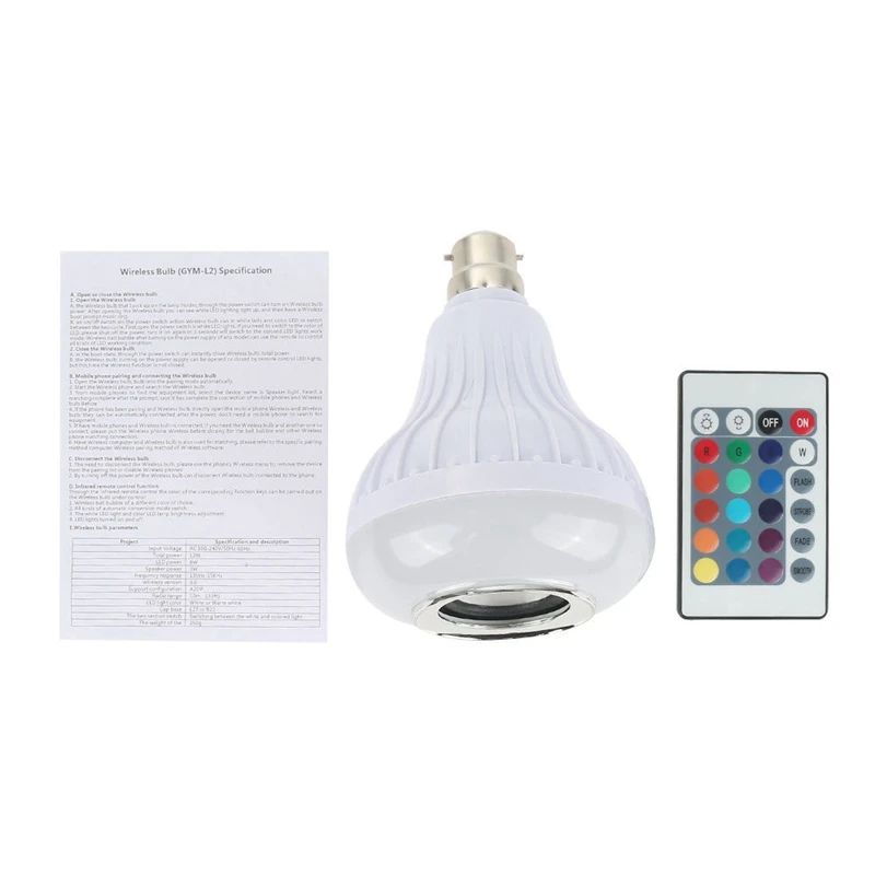 Умная RGB Беспроводная Bluetooth акустическая лампа, музыкальная игра, умный Диммируемый светодиодный лампочка E27, базовая лампа с 24 клавишами дистанционного управления