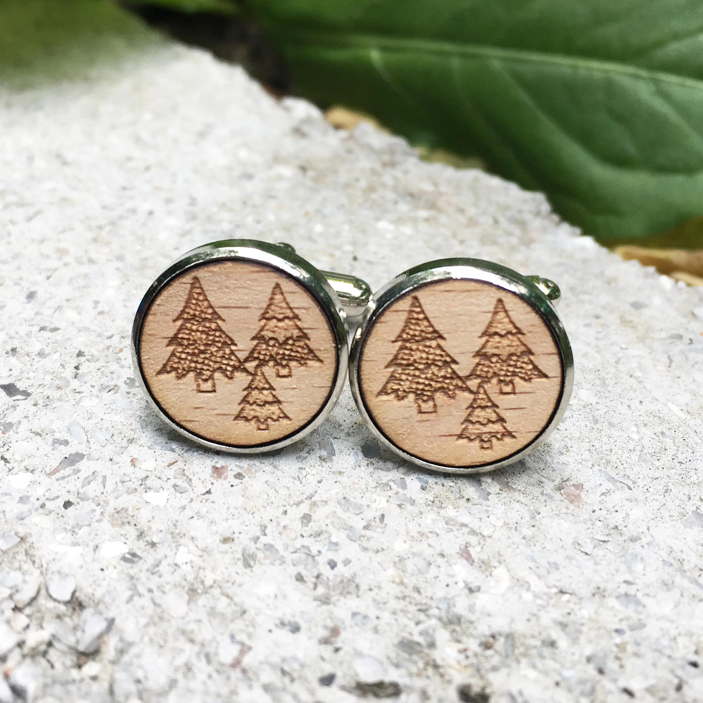

Tree Wood Cufflinks Card Forest Wooden Jewelry Timber Wooden Cufflink Nature Suit Accessory X 1 Pair