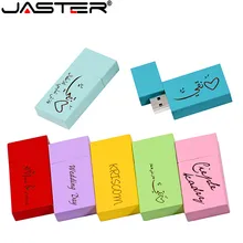 JASTER USB 2,0 логотип персональный деревянный цветной блок USB флеш-накопитель креативный подарок флешка 8 ГБ 16 ГБ 32 ГБ 64 г Деревянная Карта памяти