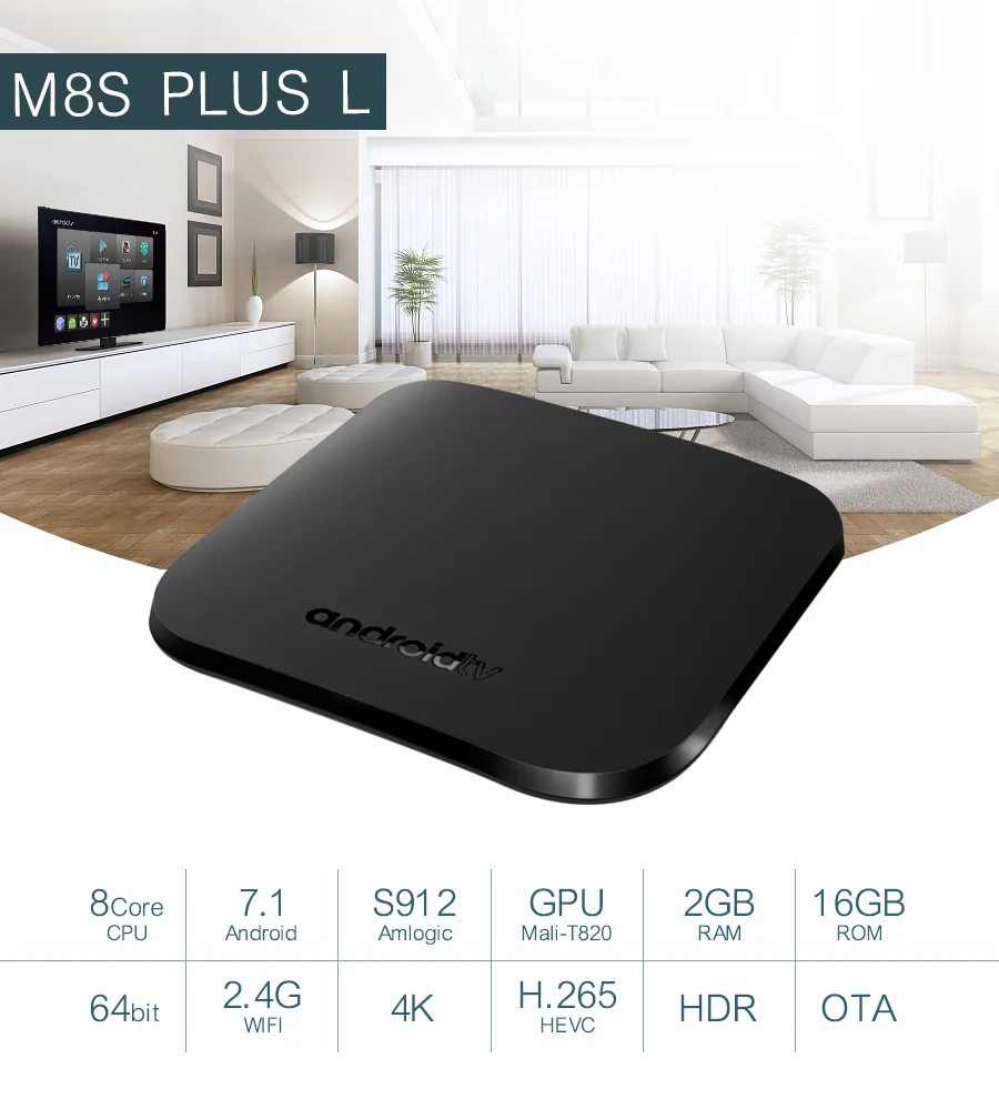 

Amlogic S912 Octa Core 64bit Mecool M8S Plus L TV Box Android 7.1 TV Set Box 2G RAM 16G ROM 2.4 WIFI HDR OTA 4k H.265 HDR HDMI