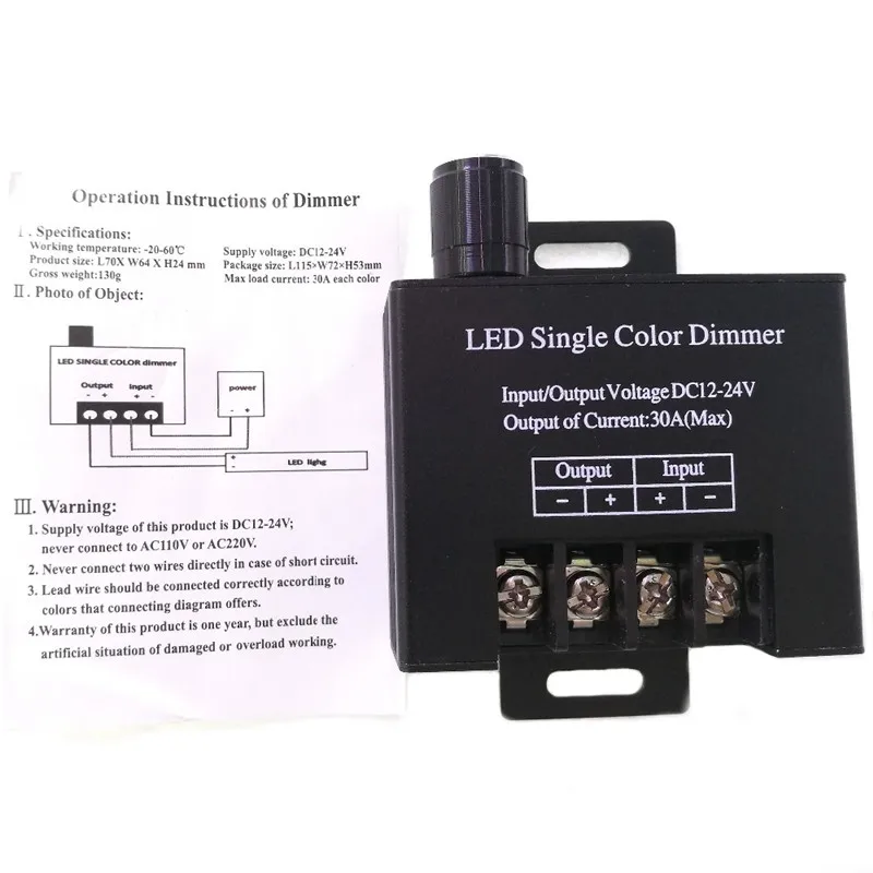 CLAITE DC12-24V 30A один цвет светодиодные ленты свет диммер контроллер с ручкой переключатель Высокое качество Алюминий Корпус