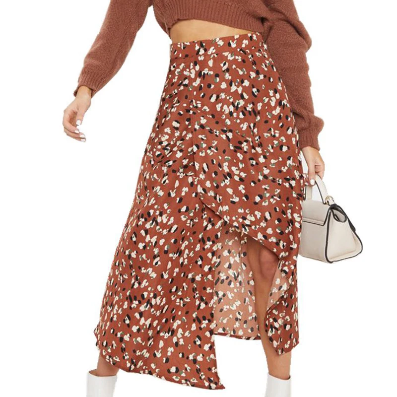

Summer style Casual irregular women beach boho maxi skirt 2019 Women Floral Chiffon Printed Lotus Skirt Wrap lace-up skirts