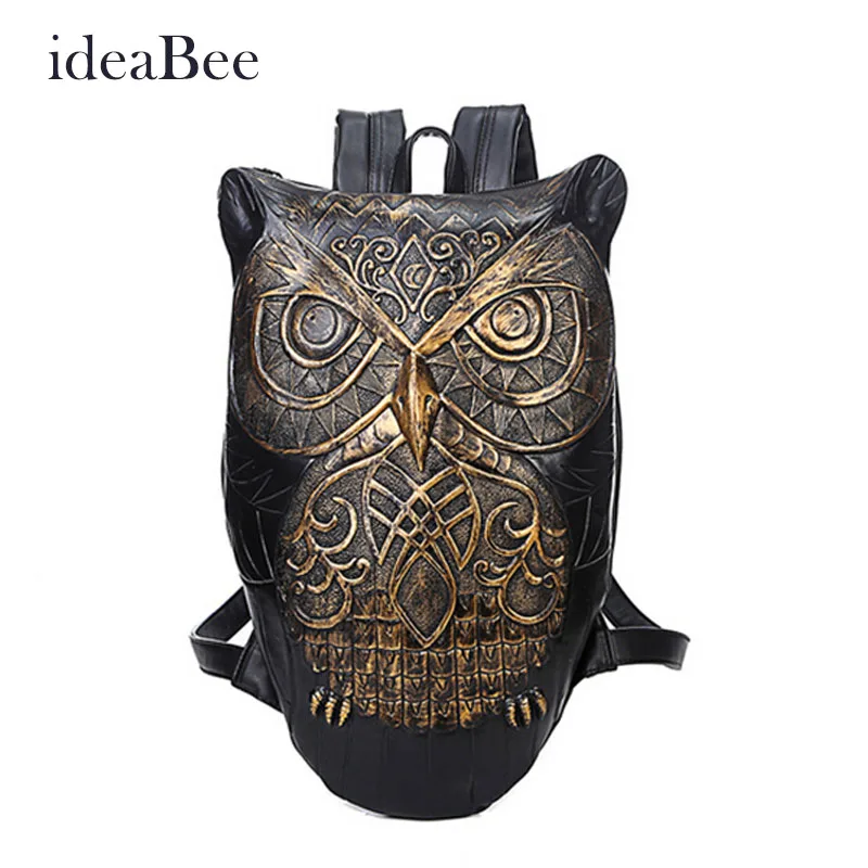 

ideaBee Newest Black Women Backpack PU Leather Female Bag Cute Owl School Bags For Teenager Girl Fashion Lady Backpack