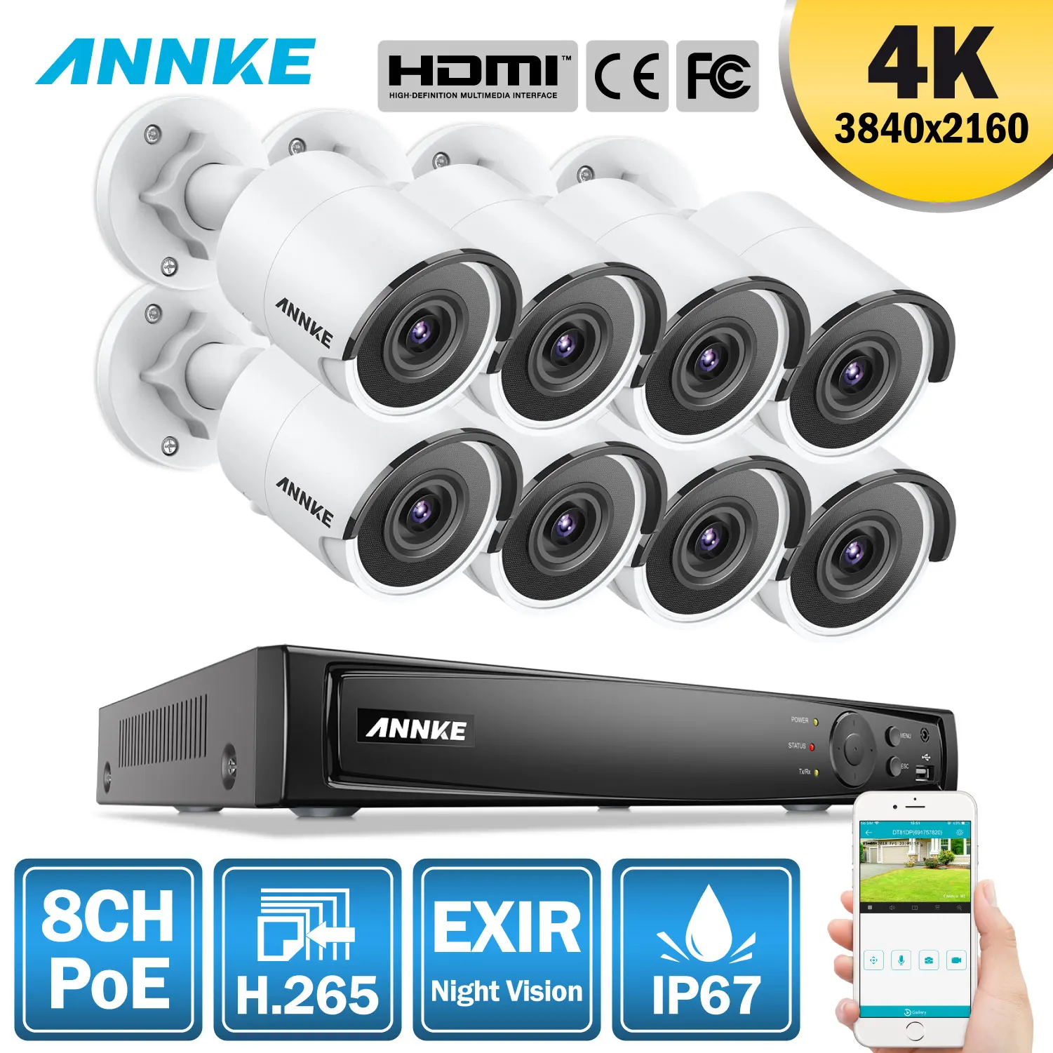 ANNKE 8CH 4K Ultra HD POE, сетевые системы безопасности Видео 8MP H.265 NVR с 8 шт. 8MP защищенная от внешних воздействий ip-камера видеонаблюдения комплект видеонаблюдения