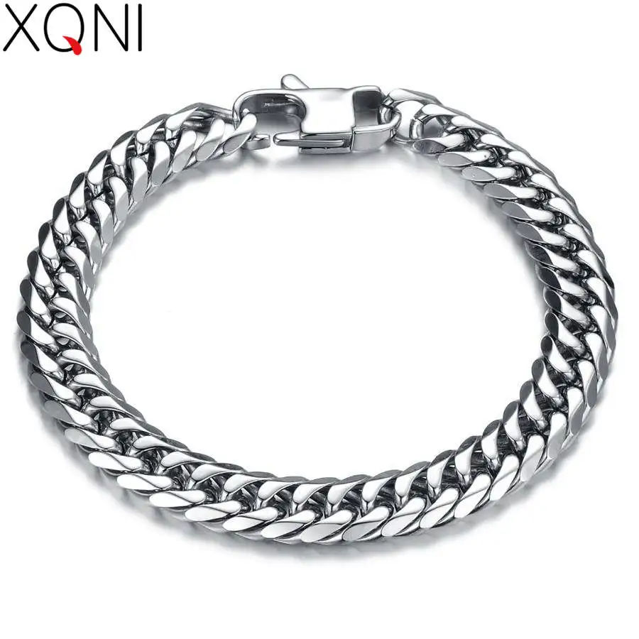 XQNI панк стиль 316L Нержавеющая сталь Мужской Браслет Классический байкер велосипед тяжелый металл 14 мм звено цепи ювелирные изделия браслеты для мужчин