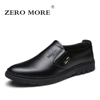 

ZERO MORE Slip On Men Shoes Split Leather Casual Fashion Round Toe Loafers Men Dress Business Solid Formal Men's Shoes Black