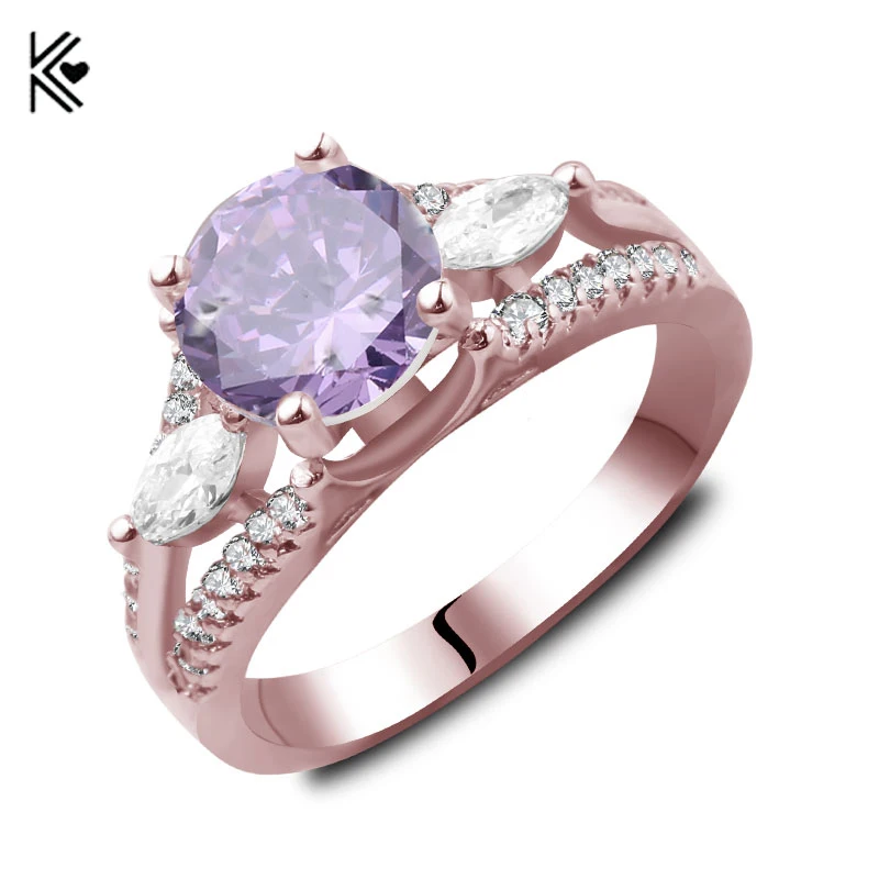 

Rose Gold Filled Ring Fashion Jewelry Crystal Purple/White Zircon Ring Vintage Wedding Engagement Rings For Men And Women Anel