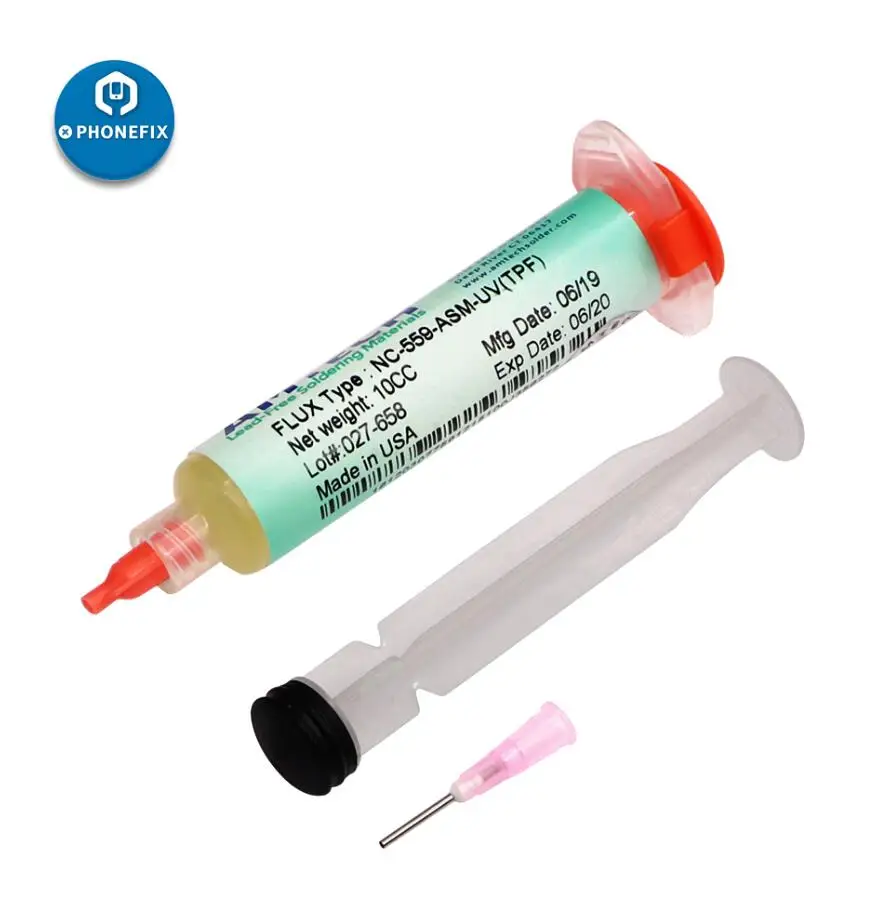 With Syringe Plunger AMTECH NC-559 набор для дозирования припоя с Флюсом, включая Плунжер и наконечник, без очистки, липкий припой BGA, бессвинцовая паяльная паста - Цвет: With Syringe Plunger