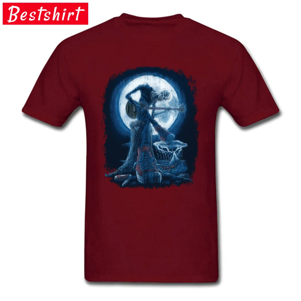 Custom Normal Tops Shirt for Men Hip Hop Mother Day Round Neck All Cotton Short Sleeve T-Shirt Summer Tee-Shirt Full Moon Shines On Old Guitarist Blues maroon