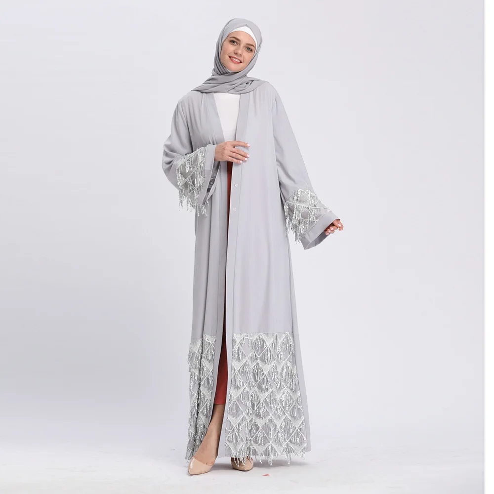 Мусульманское платье-Абая пальто Дубаи халат блестки кружевное кимоно Рамадан блестки Сетка Арабский исламский одежда Кафтан турецкий
