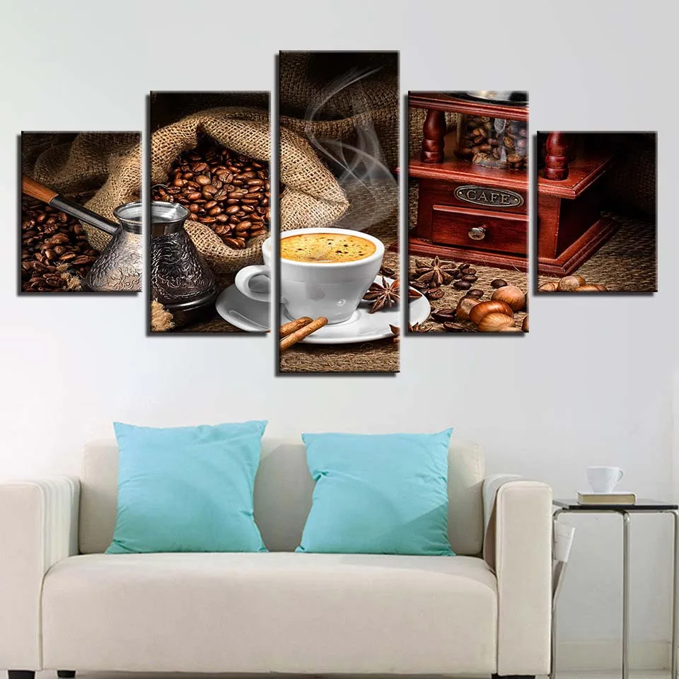 Холст настенные художественные картины для гостиной рамки 5 шт. кофе Художественная живопись модульная HD Печать кухонный плакат домашний декор