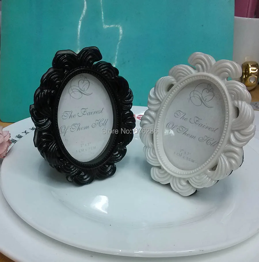 

Baroque style oval black/white Resin Photo Frame Place card Holder retur gifts for kids birthday and wedding favors