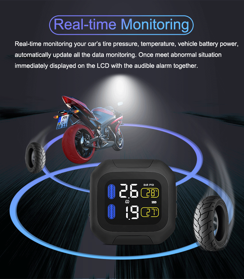 Беспроводной мотоцикл TPMS датчик давления в шинах системы+ внешние датчики