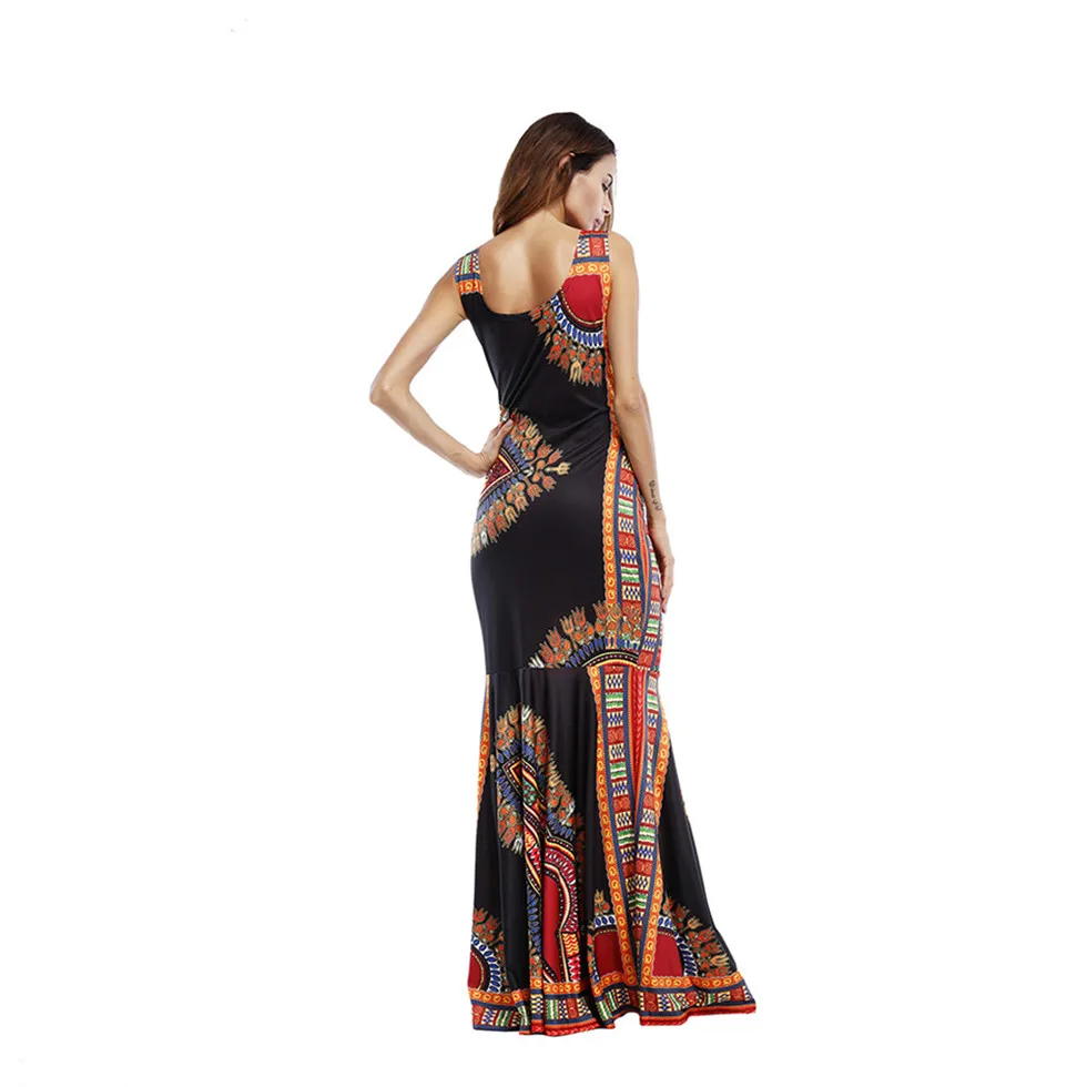 Summer Folk African Dress 2017 Print Pencil Bodycon Long Maxi Work Dresses Women Mermaid Sleeveless O Neck Casual Party Dress (10)