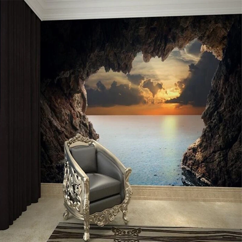 На заказ настенная бумага s современный минималистичный пещера закат природные пейзажи муралес де сравнению 3D гостиная домашний декор настенная бумага рулон