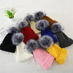 WZCX 2019 Новая мода Корейская версия Hairball однотонная шапка сохраняющая тепло осень зима женская зимняя шапка трикотажная шапка