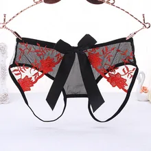 Сексуальные трусики с цветочной вышивкой, женские сетчатые прозрачные стринги, кружевные трусики с открытой промежностью, трусики сексуальное женское нижнее белье, эротическое интимное нижнее белье