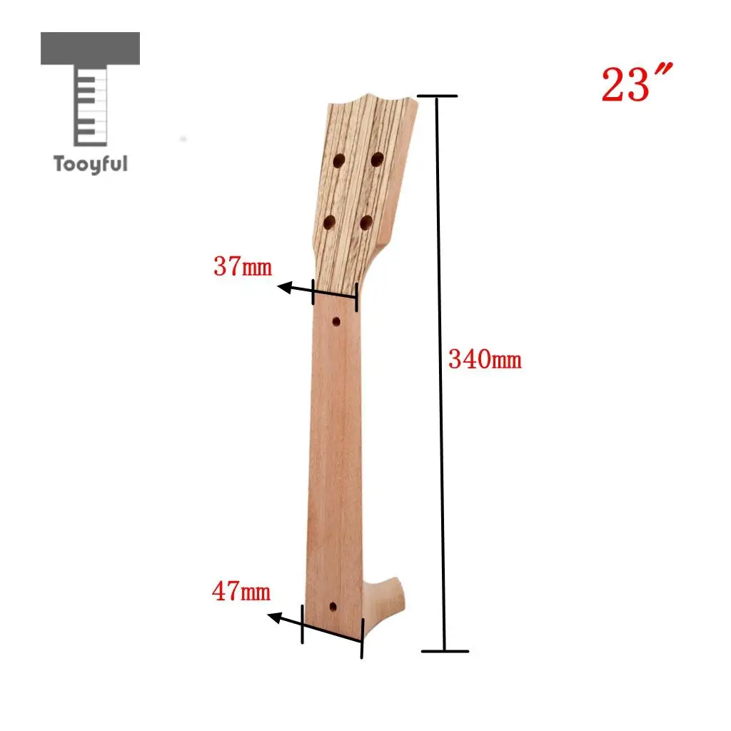 Tooyful Unfinished Zebrawood Ukulele 4 String Guitar Neck Headstock Musical Instrument Accessory