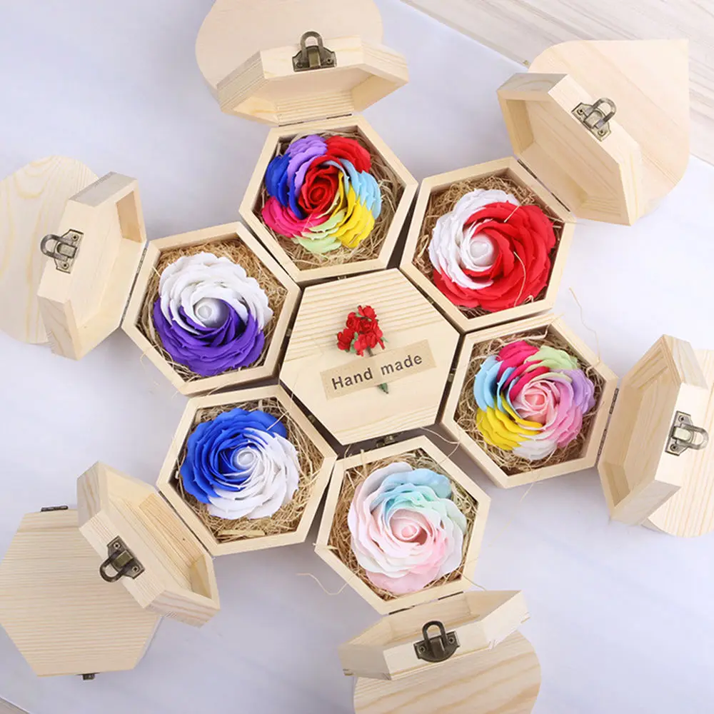 

Macaroon Bath Body Flower Soap Box Rose Wedding Decoration Festival Gifts Favor