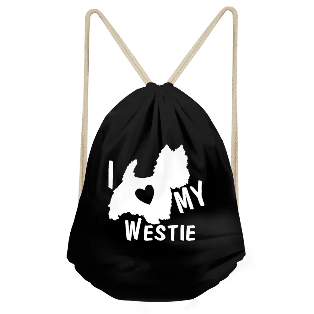 

Funny I Love My West Highland White Terrier Dog Print Girls Boys Drawstring Black Westie Backpacks Children Sack BagSumka