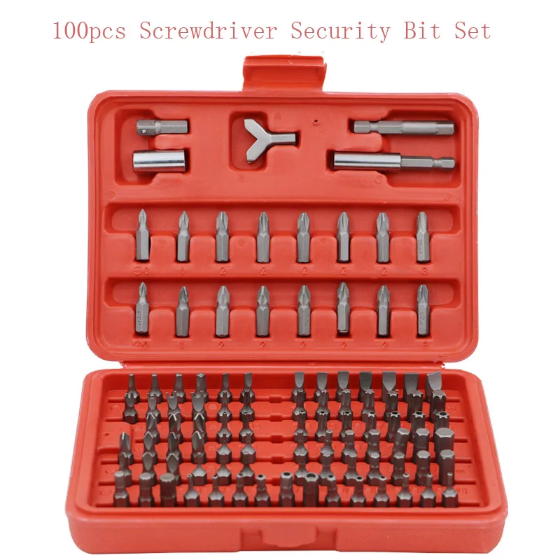 

100Pcs Screwdriver Security Bit Set Torx Star Tamper Screws Hex Key Phillips Slotted Tri Wing Screw Driver Bit Torx Pozi KF004