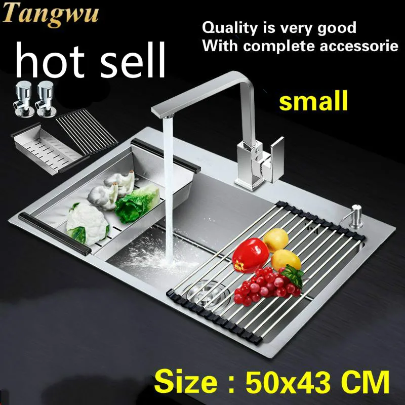 

Free shipping Household vogue balcony small kitchen manual sink single trough durable 304 stainless steel hot sell 500x430 MM