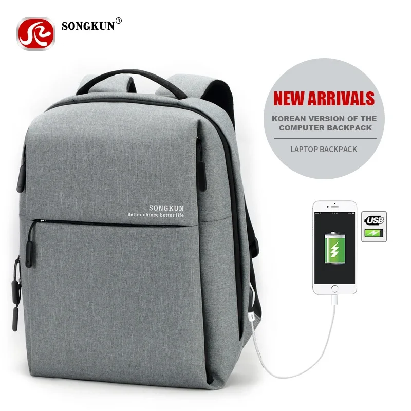 Songkun USB Charge Laptop Backpacks Travel Backpack Waterproof Men