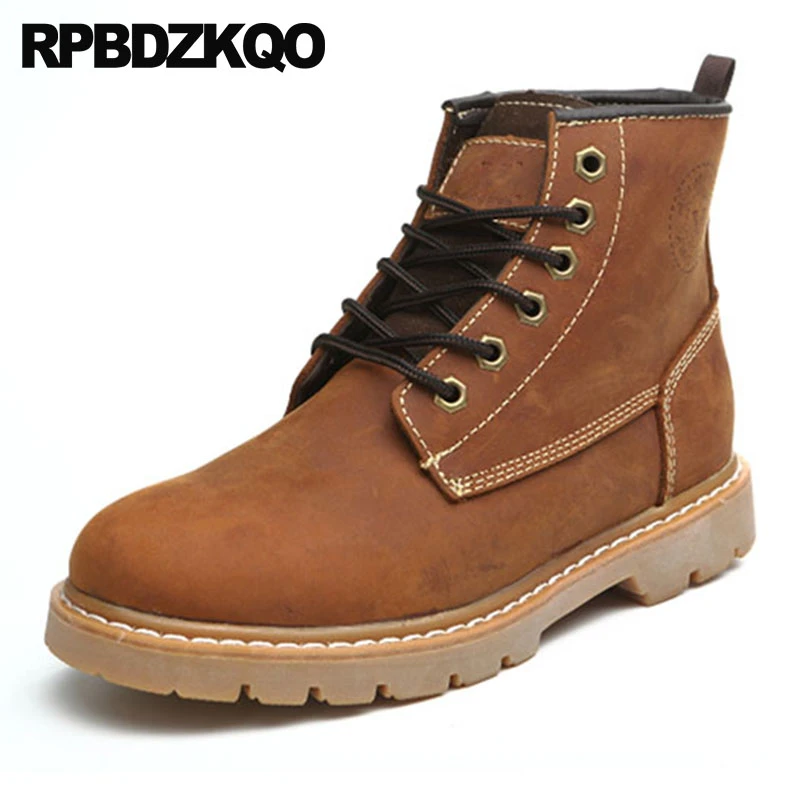 Botines Militar Runway Tobillo 2018 Ejército Zapatos Rosado Ata Para Arriba Cuero Real Combate Diseñador Botas De Cuero Grano Completo Del Hombre Marrón Otoño Moda Masculino Cómodo Cima Alta
