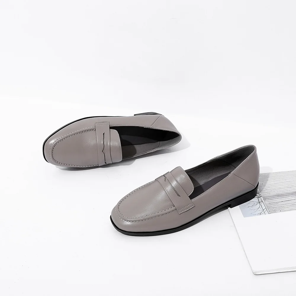 Женские модельные туфли; Туфли-оксфорды; обувь в деловом стиле; черные туфли на плоской подошве без застежки в стиле ретро; женская обувь из натуральной кожи; свадебные лоферы - Цвет: Grey