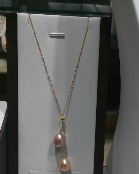 

natural south seas pink purple pearl necklace yellow gold