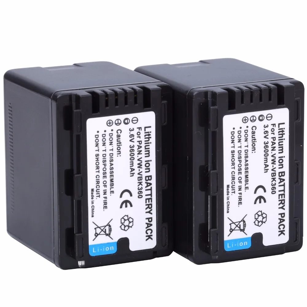 

2Pcs VW-VBK360 VW VBK360 VWVBK360 Camera Battery for Panasonic HDC-HS80 SD40 SD60 SD80 SDX1 SDR-H100 H85 H95 HS60 HS80 TM60