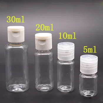 

5pcs 5ml 10ml 20ml 30ml Plastic PET Clear Flip Lid Lotion Bottles Cosmetic Sample Container Travel Liquid Screw cap Fill Vials