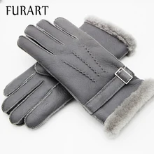 FURART Warm Winter 2017 Mittens Gloves Mittens womenswear Brand Manual Genuine Leather Gloves Winter Sheep Skin