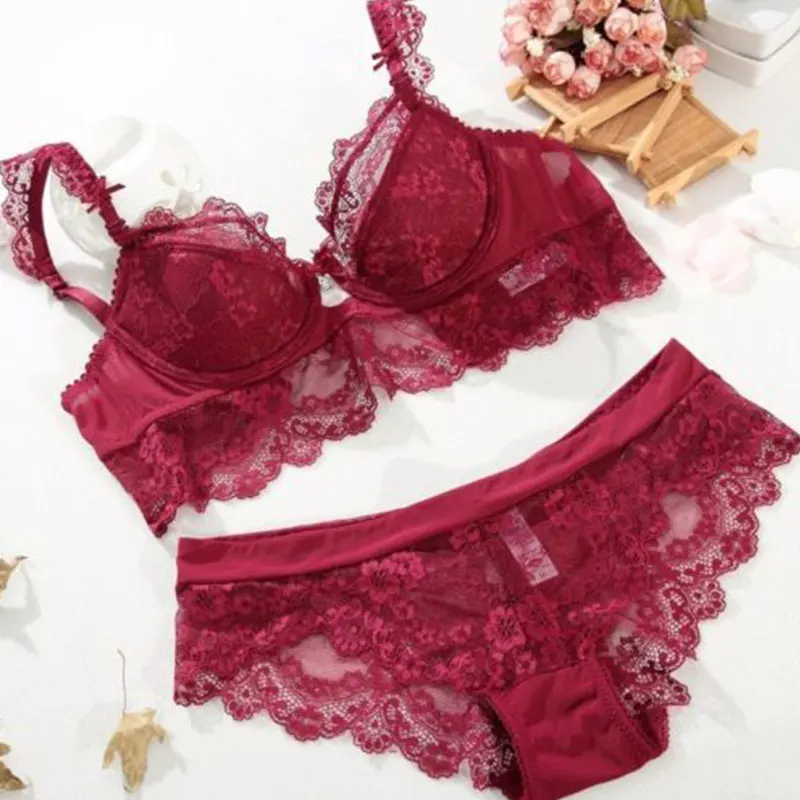 

Women Embroidery Lace Lingerie Underwear Push-Up Padded Bra Set Brassiere Women's Bra Set