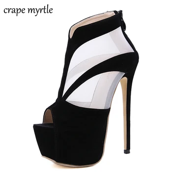 

Women Boots Sandals 2020 Spring/Autumn Lace Transparent Platform Sandals Peep Toe Ankle Boots Woman Shoes size 35-40 YMA558