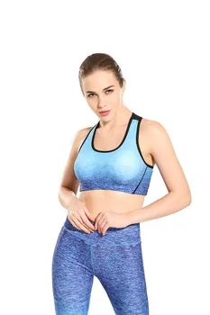 

Women Gradient Blue Print Fitness Short Vest Workout Wireless Underwear Seamless Stretch Tank Top Fiber Hiphop Soft Bra