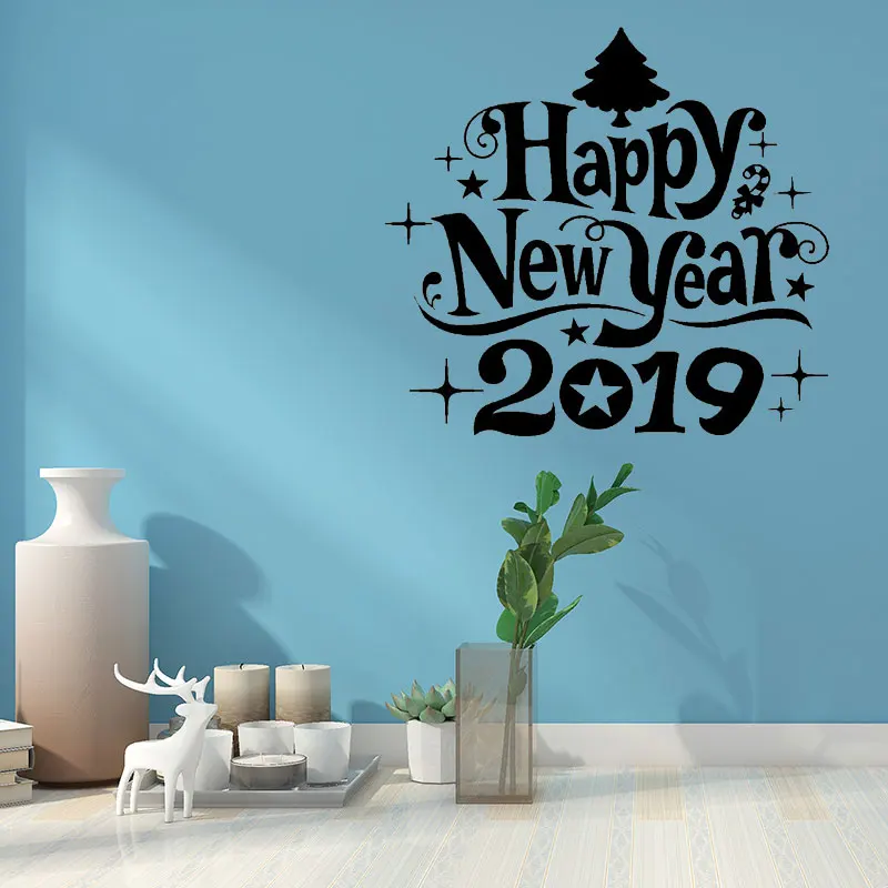Настенные наклейки на обои ПВХ красивая наклейка на стену Happy Новый год 2019 вечерние реалистичные бар Водонепроницаемый офисные Дисплей