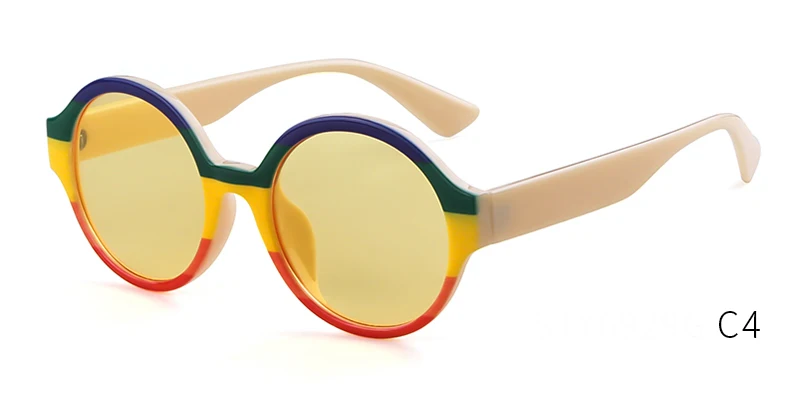 WHO CUTIE круглые дизайнерские солнцезащитные очки для женщин, брендовые винтажные Черепаховые красные зеленые полосы, зеркальные солнцезащитные очки для мужчин OM757 - Цвет линз: C4
