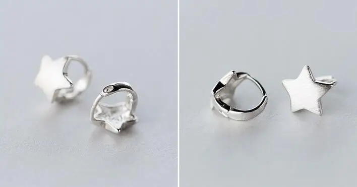 Реальные. Серьги кольца с матовой звездой Huggie 11 мм GTLE988|hoop earrings|earrings earringearrings hoop